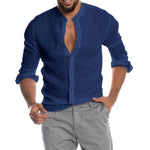 Linen Henley Shirt with Long Sleeves for Men