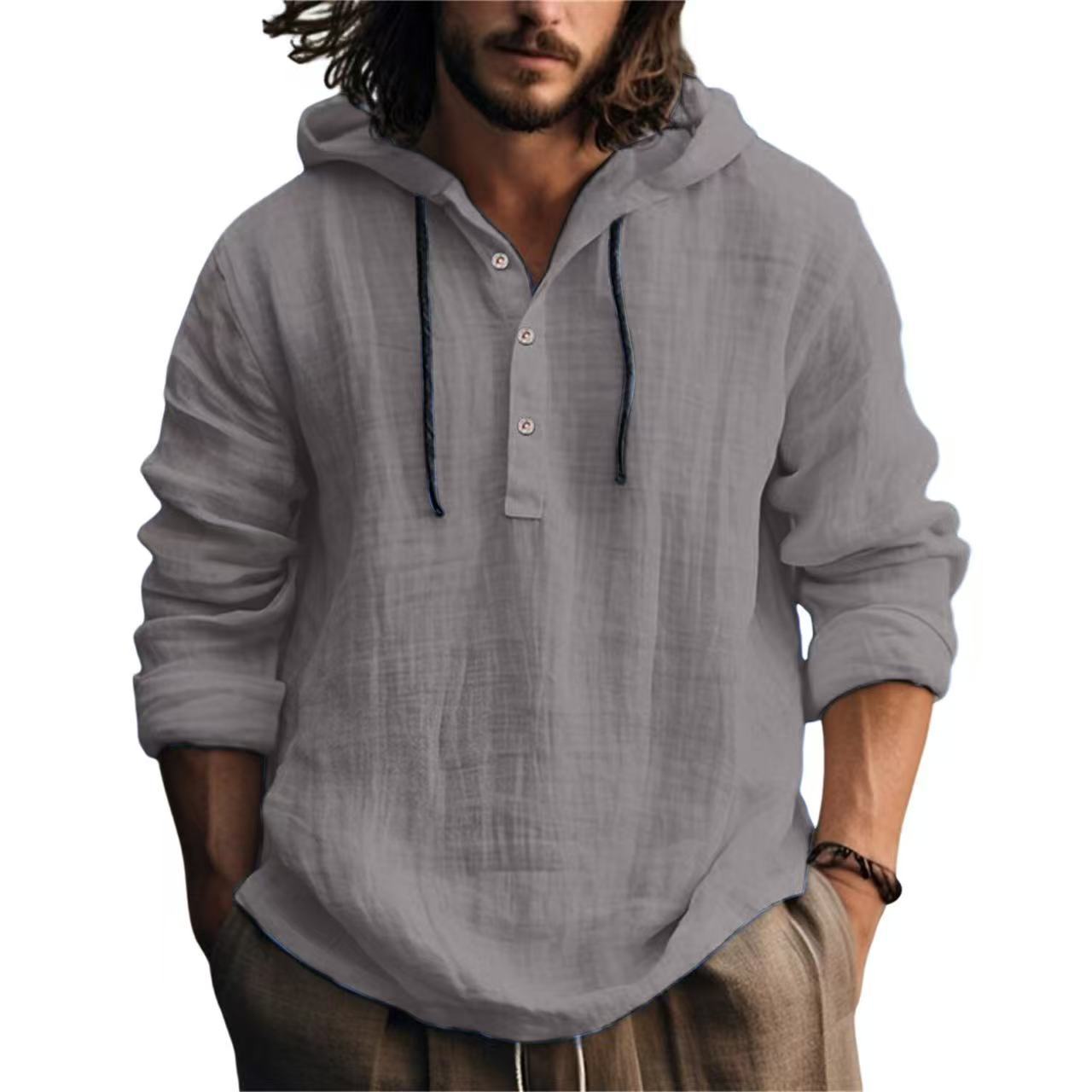 Linen Blend Hoodie Shirt for Men