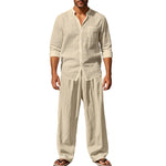 Linen Straight Leg Set with Stand Collar for Men