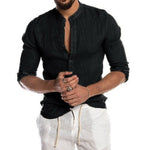Linen Henley Shirt with Long Sleeves for Men