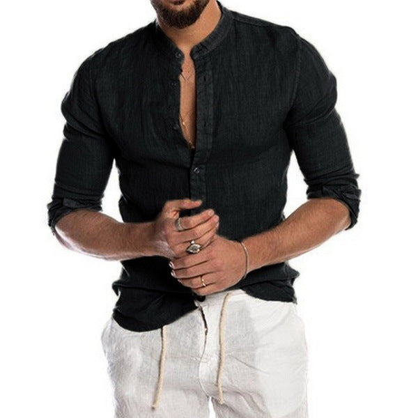 Linen Henley Shirt with Long Sleeves for Men