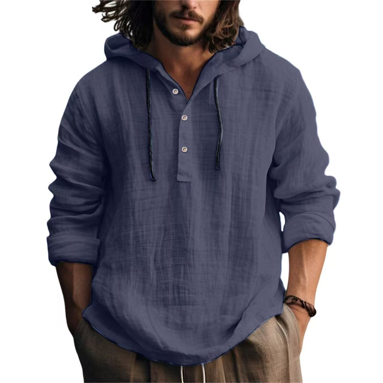 Linen Blend Hoodie Shirt for Men