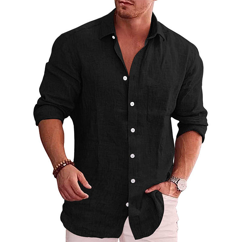 Linen Long Sleeve Collared Shirt for Men