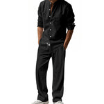 Linen Straight Leg Set with Stand Collar for Men