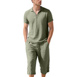 Linen Polo Shirt and Cropped Linen Shorts Set for Men