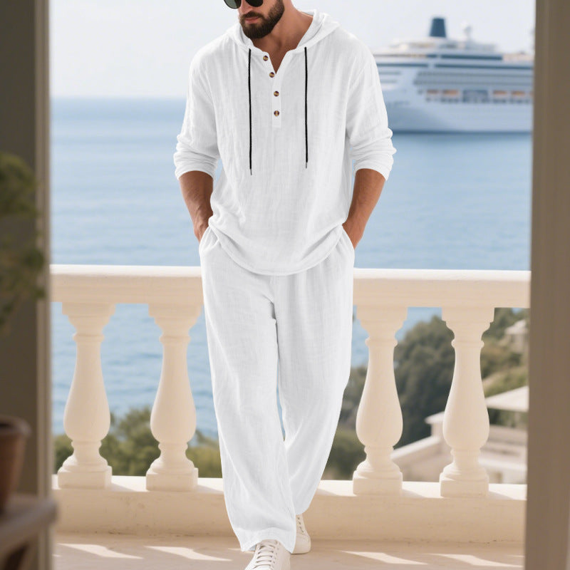 Linen Hoodie Set with Relaxed Fit for Men