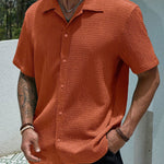 Textured Short Sleeve Cuban Collar Shirt for Men