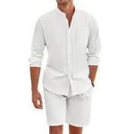 Linen Button-Down Shirt and Shorts Set for Men