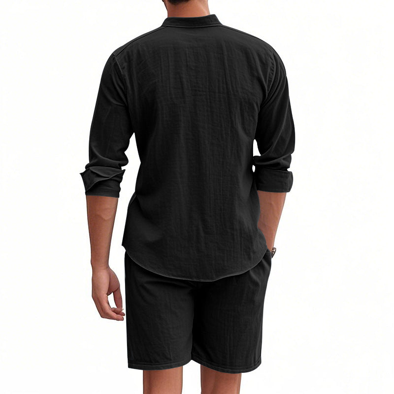 Linen Button-Down Shirt and Shorts Set for Men