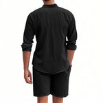 Linen Button-Down Shirt and Shorts Set for Men