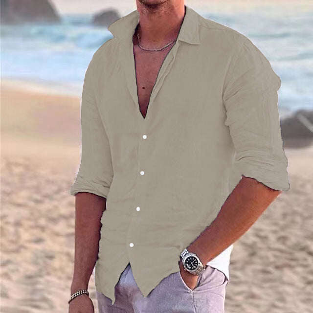 Cotton Linen Button-Down Shirt for Men