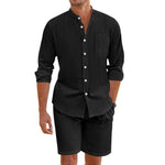 Linen Button-Down Shirt and Shorts Set for Men