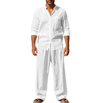 Linen Straight Leg Set with Stand Collar for Men
