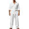 Linen Straight Leg Set with Stand Collar for Men