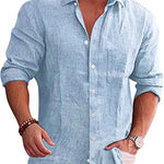 Linen Long Sleeve Collared Shirt for Men