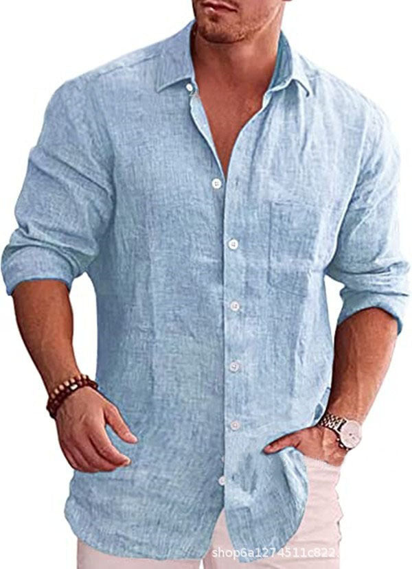 Linen Long Sleeve Collared Shirt for Men