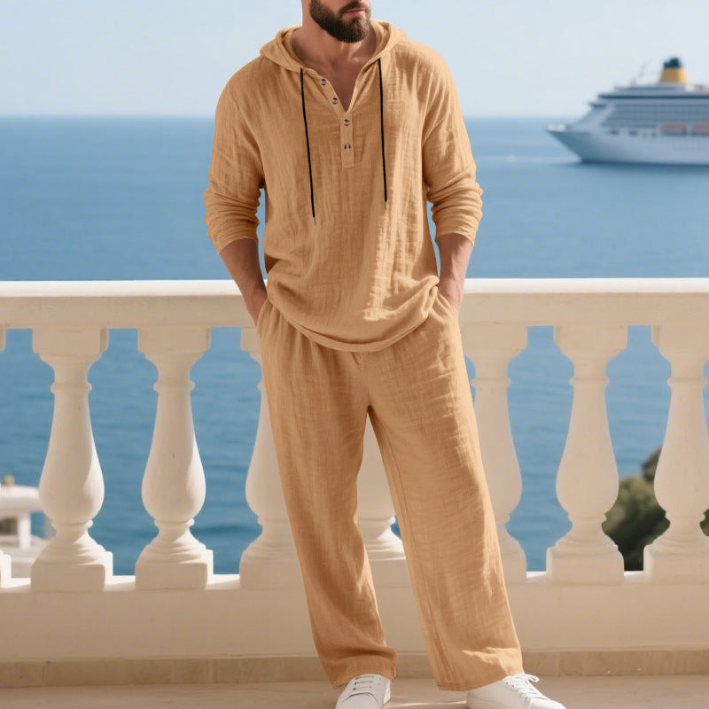 Linen Hoodie Set with Relaxed Fit for Men
