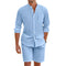 Linen Button-Down Shirt and Shorts Set for Men