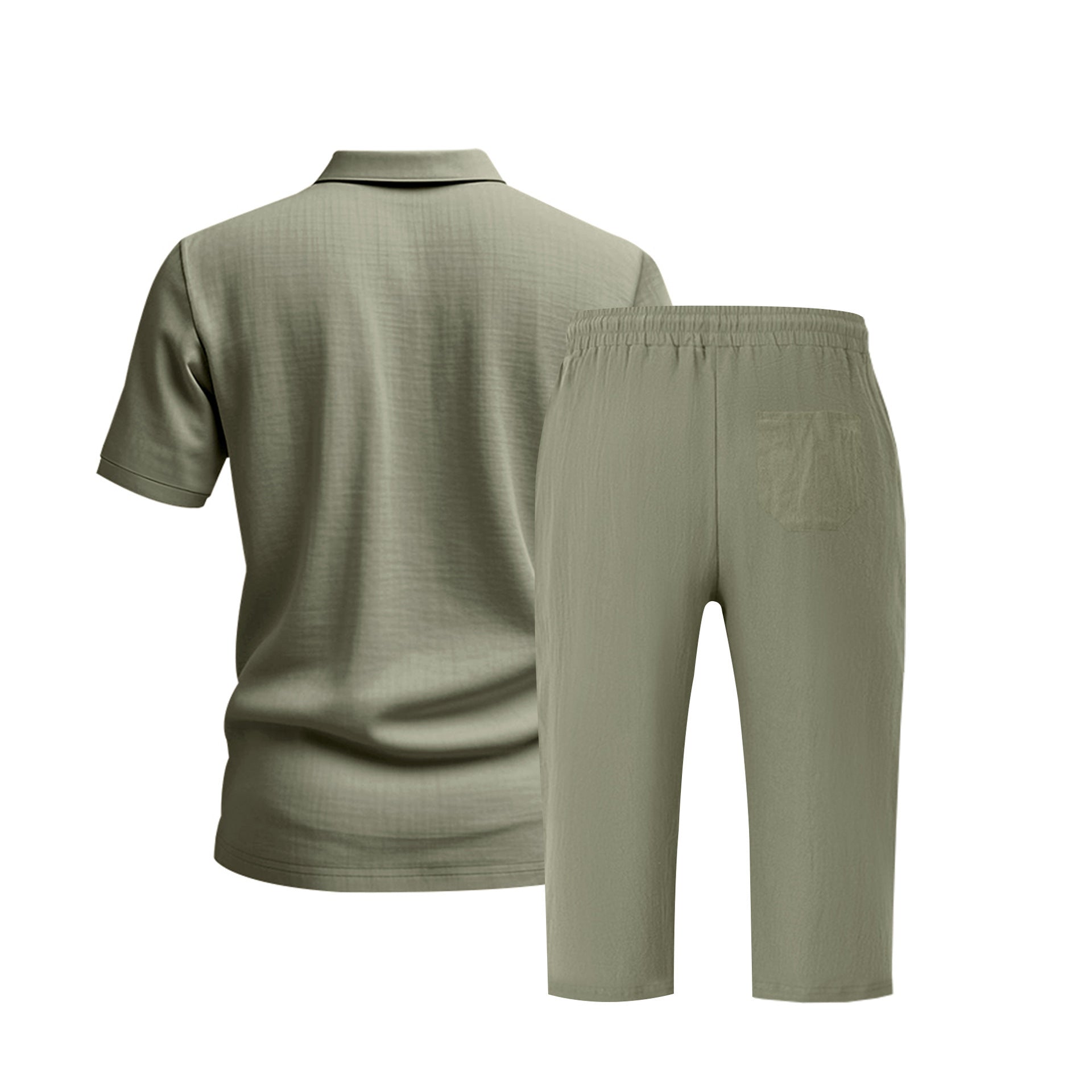 Linen Polo Shirt and Cropped Linen Shorts Set for Men