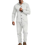 Ribbed Knit Button-Down Shirt and Jogging Trousers Set for Men
