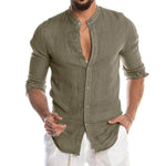 Linen Henley Shirt with Long Sleeves for Men
