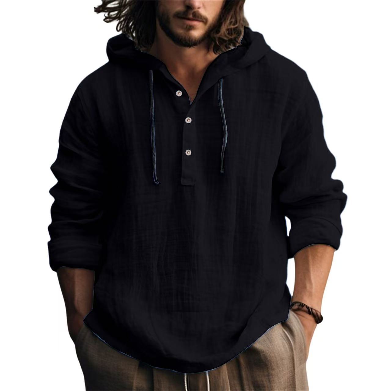 Linen Blend Hoodie Shirt for Men