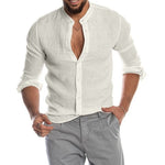 Linen Henley Shirt with Long Sleeves for Men