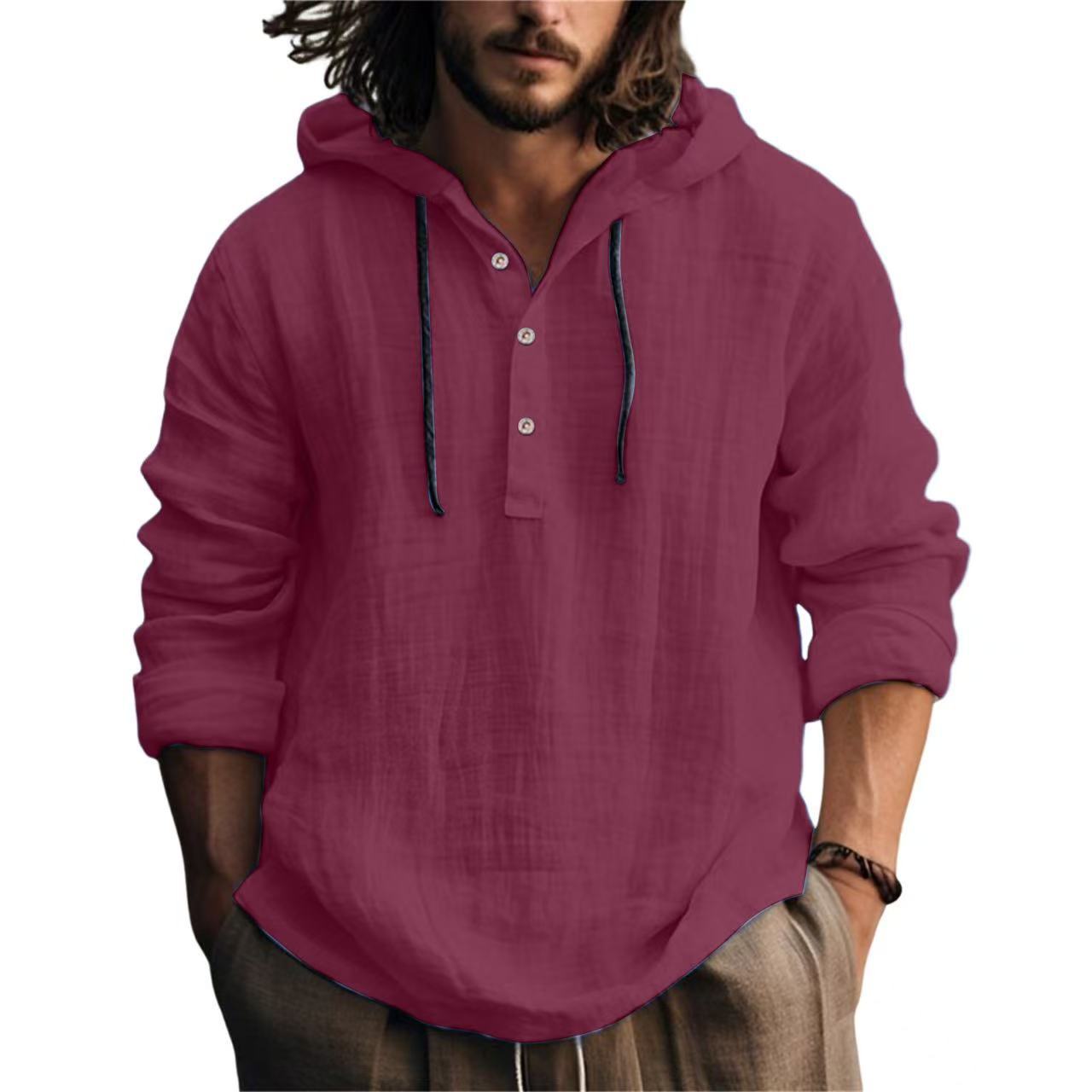 Linen Blend Hoodie Shirt for Men