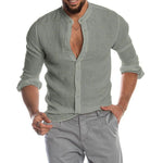 Linen Henley Shirt with Long Sleeves for Men