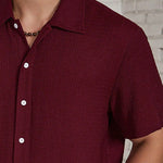 Textured Short Sleeve Cuban Collar Shirt for Men