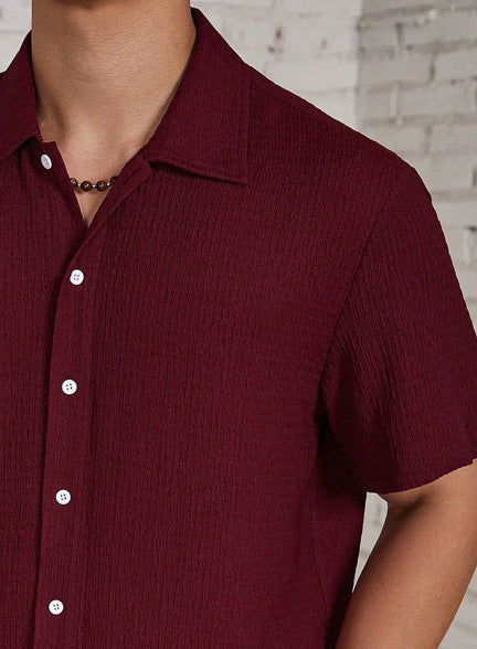 Textured Short Sleeve Cuban Collar Shirt for Men