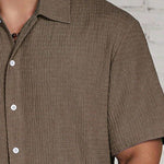 Textured Short Sleeve Cuban Collar Shirt for Men