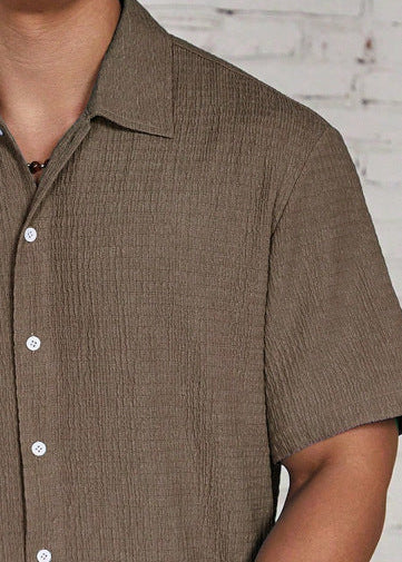 Textured Short Sleeve Cuban Collar Shirt for Men