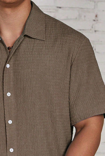 Textured Short Sleeve Cuban Collar Shirt for Men