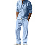 Linen Straight Leg Set with Stand Collar for Men