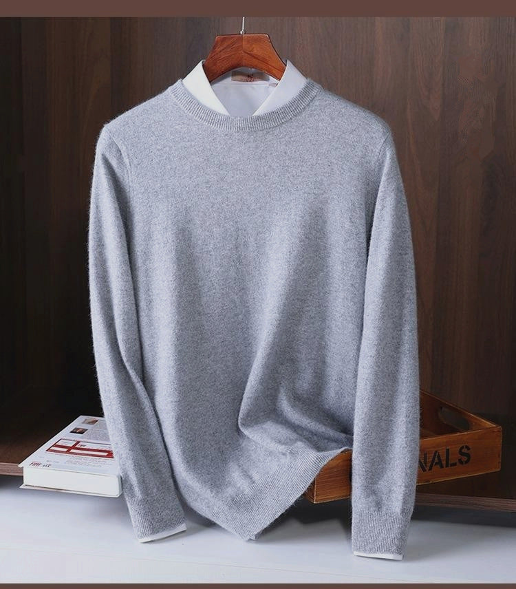 Crew Neck Ribbed Knit Sweater for Men