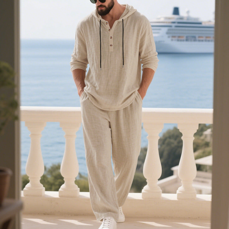 Linen Hoodie Set with Relaxed Fit for Men