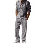Linen Relaxed Fit Shirt and Straight Leg Trousers Set for Men