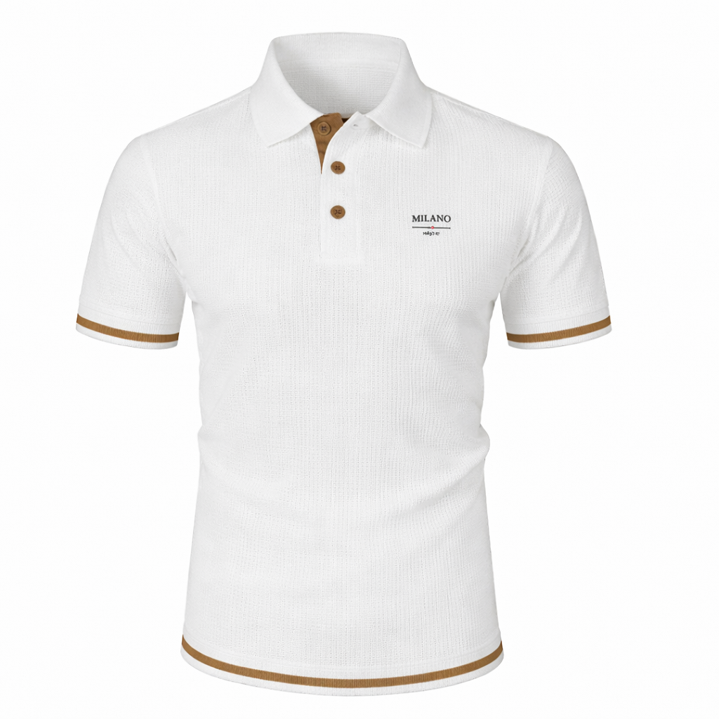 Ribbed Knit Polo Shirt with Contrast Trim for Men