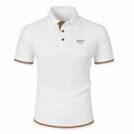 Ribbed Knit Polo Shirt with Contrast Trim for Men