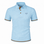 Ribbed Knit Polo Shirt with Contrast Trim for Men