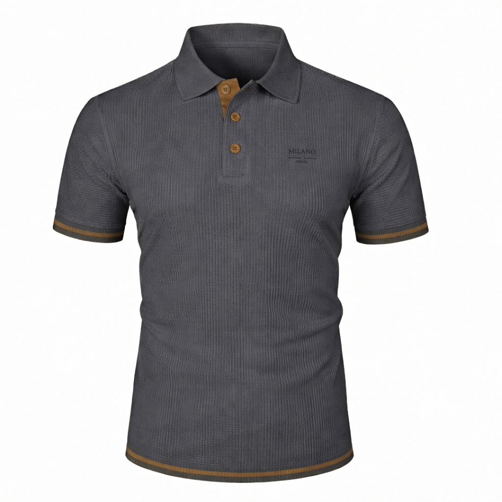 Ribbed Knit Polo Shirt with Contrast Trim for Men