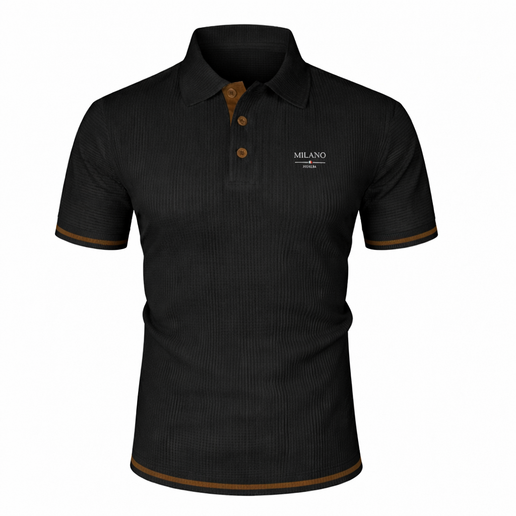 Ribbed Knit Polo Shirt with Contrast Trim for Men