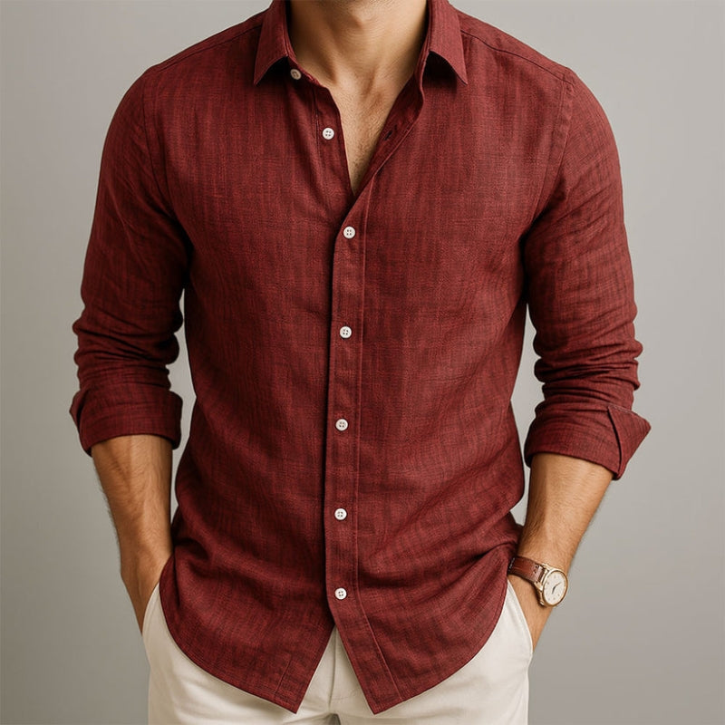Linen Long Sleeve Collared Shirt for Men