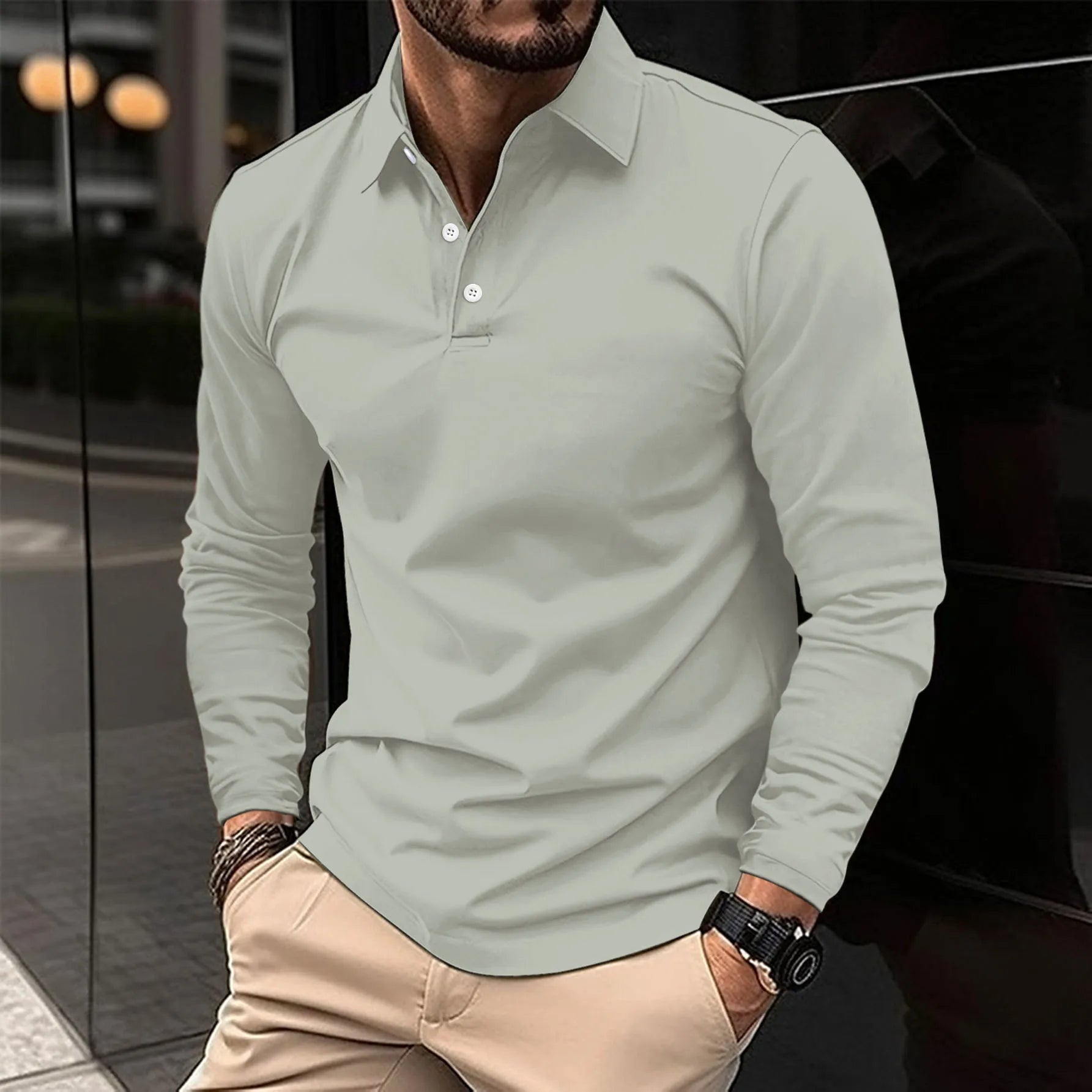 Long Sleeve Collared Polo Shirt for Men