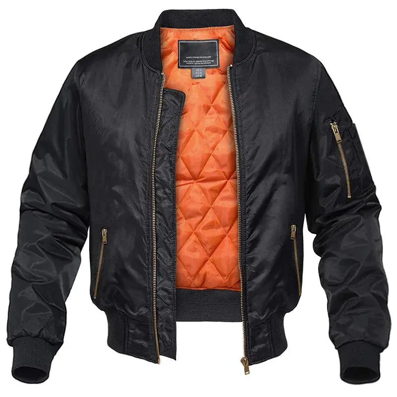 Quilted Bomber Jacket with Stand Collar for Men