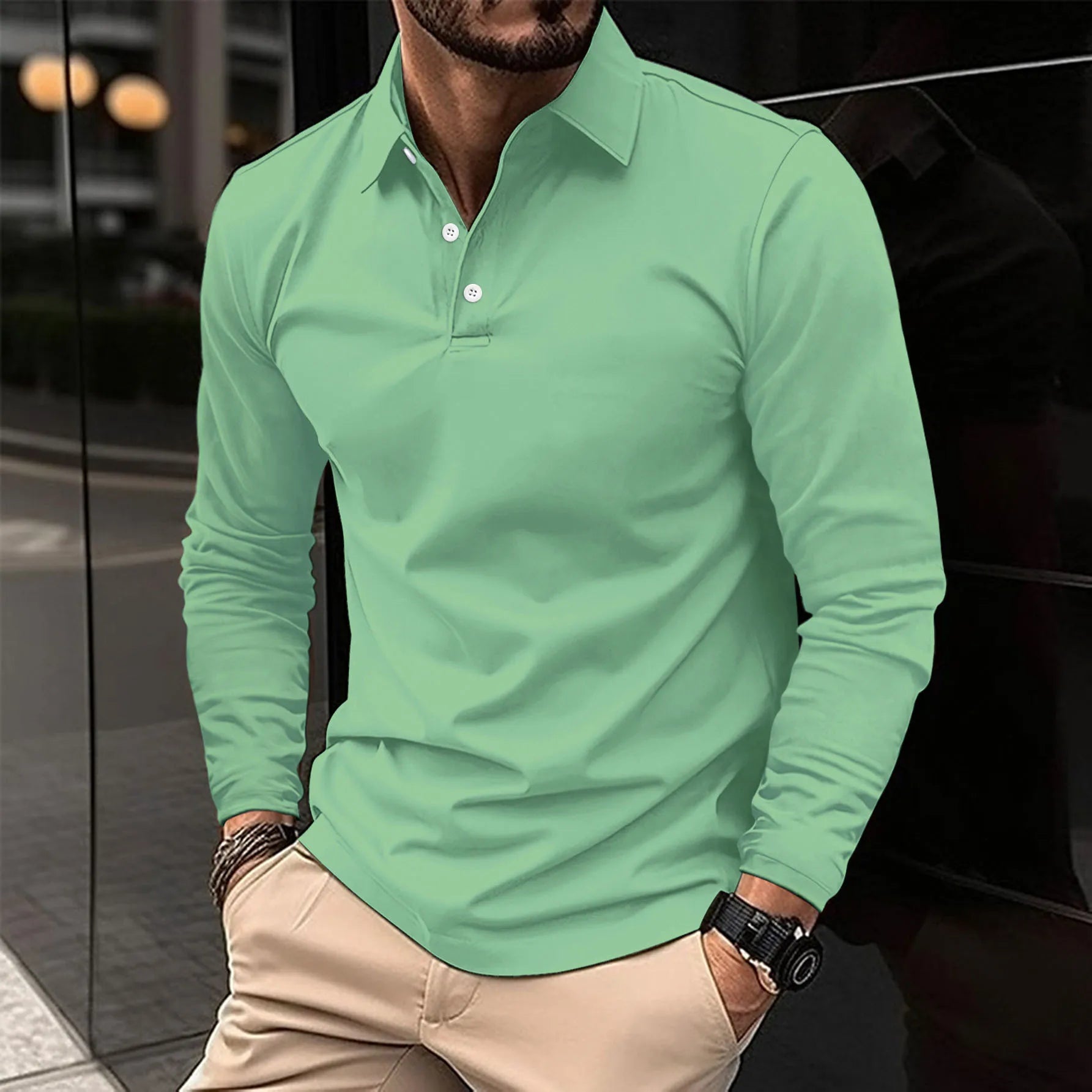 Long Sleeve Collared Polo Shirt for Men