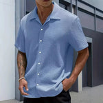 Textured Short Sleeve Cuban Collar Shirt for Men