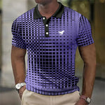 Checked Grid Pattern Polo Shirt for Men