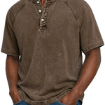 Henley Button-Down Short Sleeve Shirt for Men